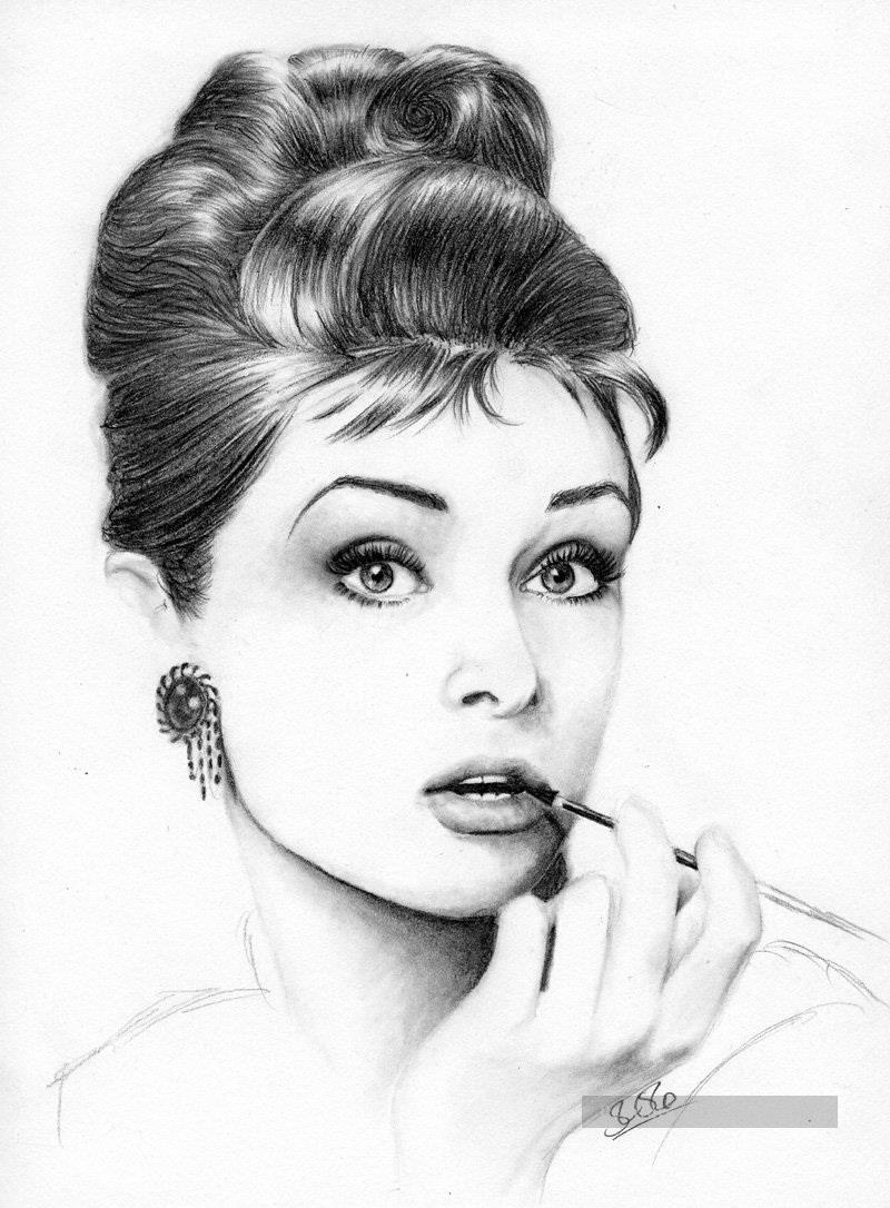 Audrey Hepburn Noire et blanche Peintures à l'huile